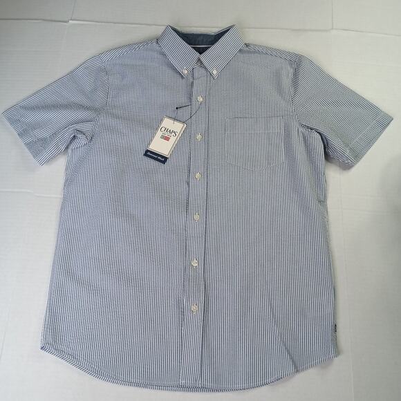 Chaps Seacoast Seersucker Woven Shirt Mens Size S Blue White - Picture 1 of 7